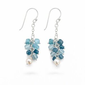 HP6032 Santa Marie Aquamarine and Freshwater Pearl Hoops
